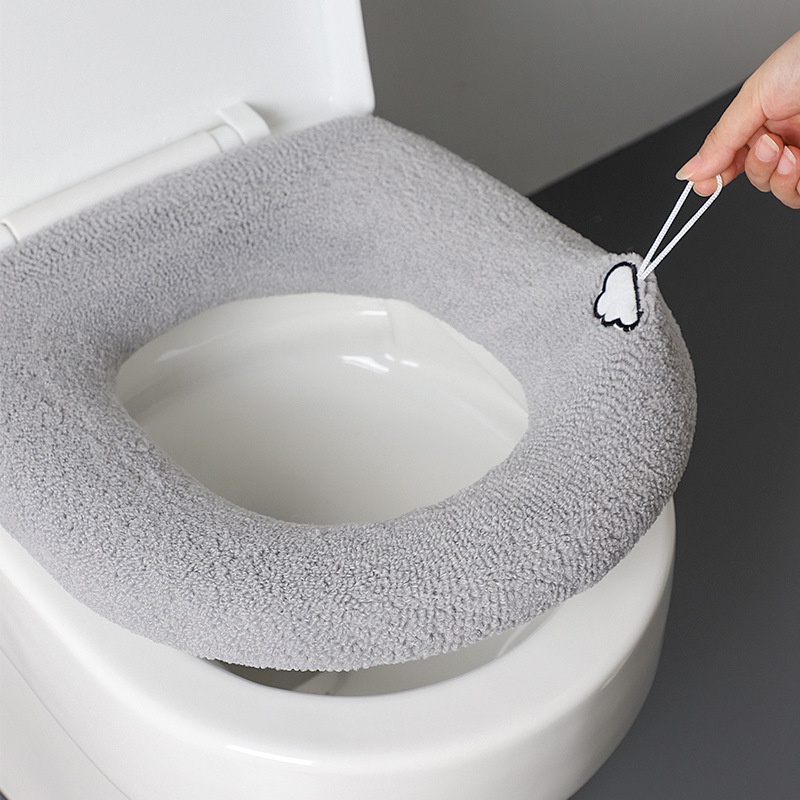 Đệm Lót Bồn Cầu Dệt Kim Giữ Ấm Mùa Đông Có Tay Cầm Có Thể Giặt Được