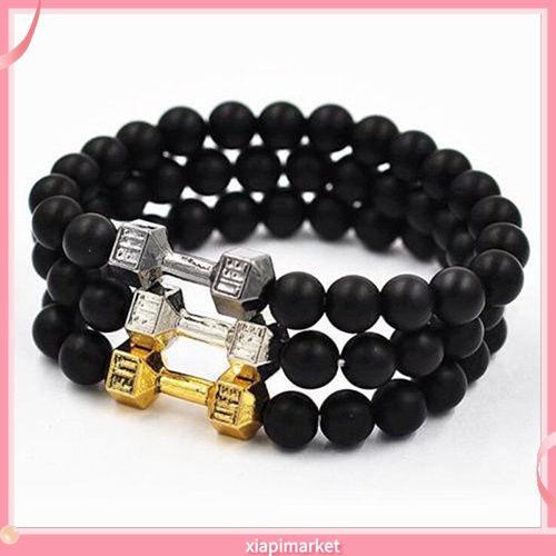 Xiapimarket / Vòng Tay Tập Gym Bằng Đá Nhám Màu Đen Có Thể Điều Chỉnh Phong Cách Punk