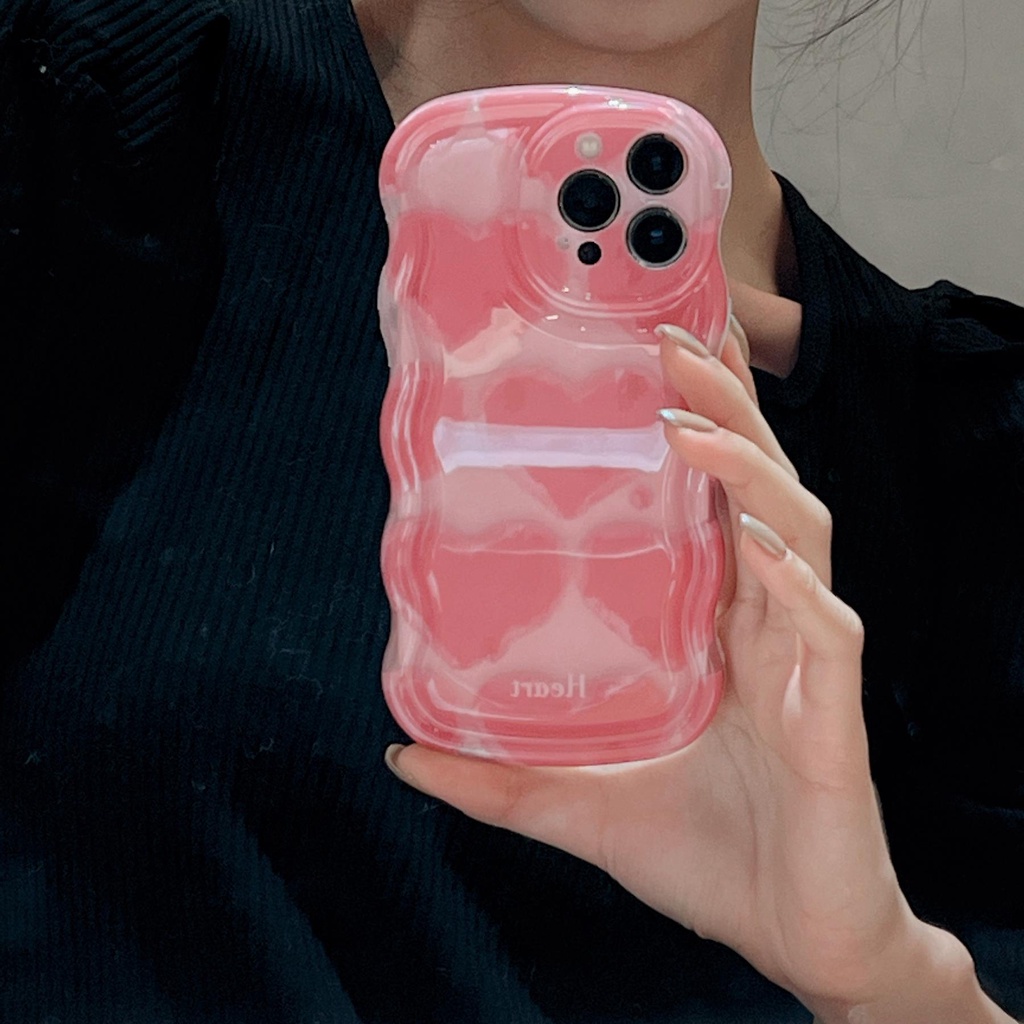 Ốp Điện Thoại Tpu Silicon Mềm Chống Sốc Chống Rơi Họa Tiết Trái Tim Màu Hồng Cho iPhone 14 13 12 11 Pro Max