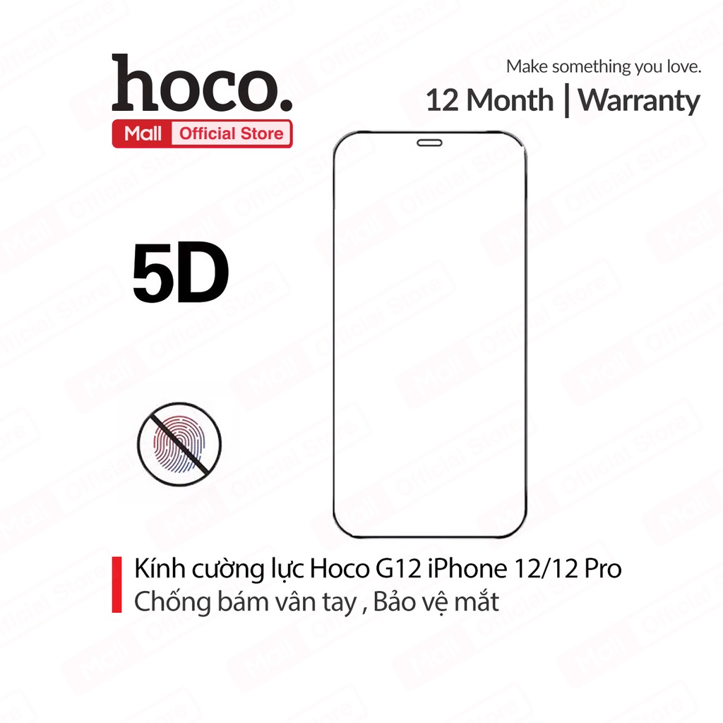[Mã ELBAU5 giảm 5% đơn 300K] Kính cường lực Hoco G12 có độ nhạy cao chống trầy xước bảo vệ mắt cho iPhone 12/12 Pro