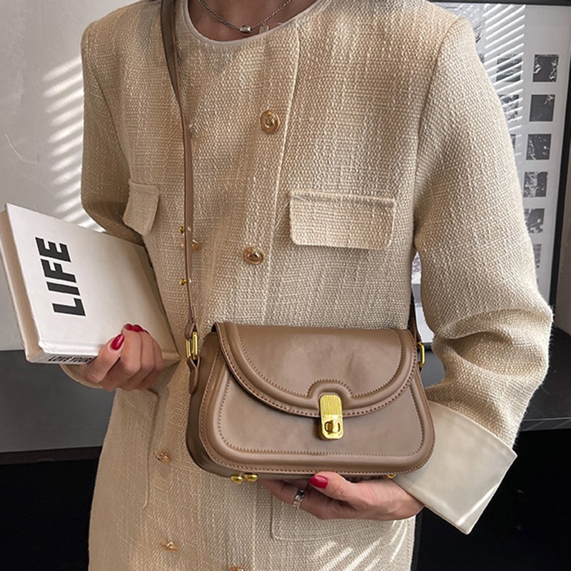 Túi Đeo Chéo Màu Trơn Phong Cách Retro Thời Trang Cho Nữ