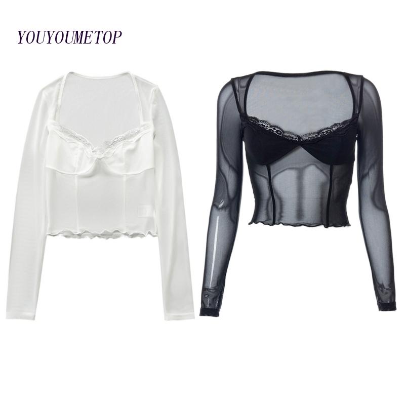 Áo Thun Nữ Tay Dài Phối Ren Thời Trang Quyến Rũ