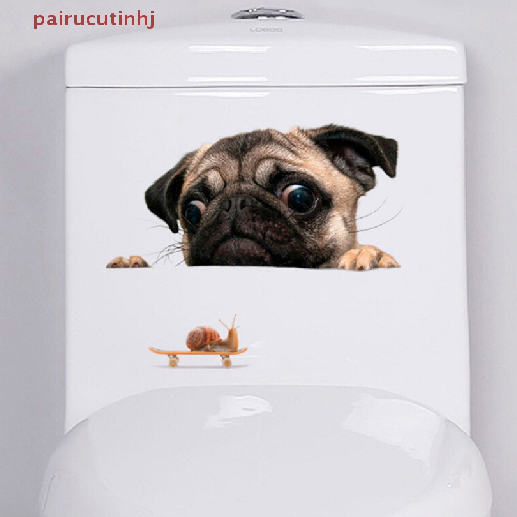 Miếng Dán Hình Chú Chó Pug Và Ốc Sên 3D Ngộ Nghĩnh Trang Trí Xe Hơi Laptop