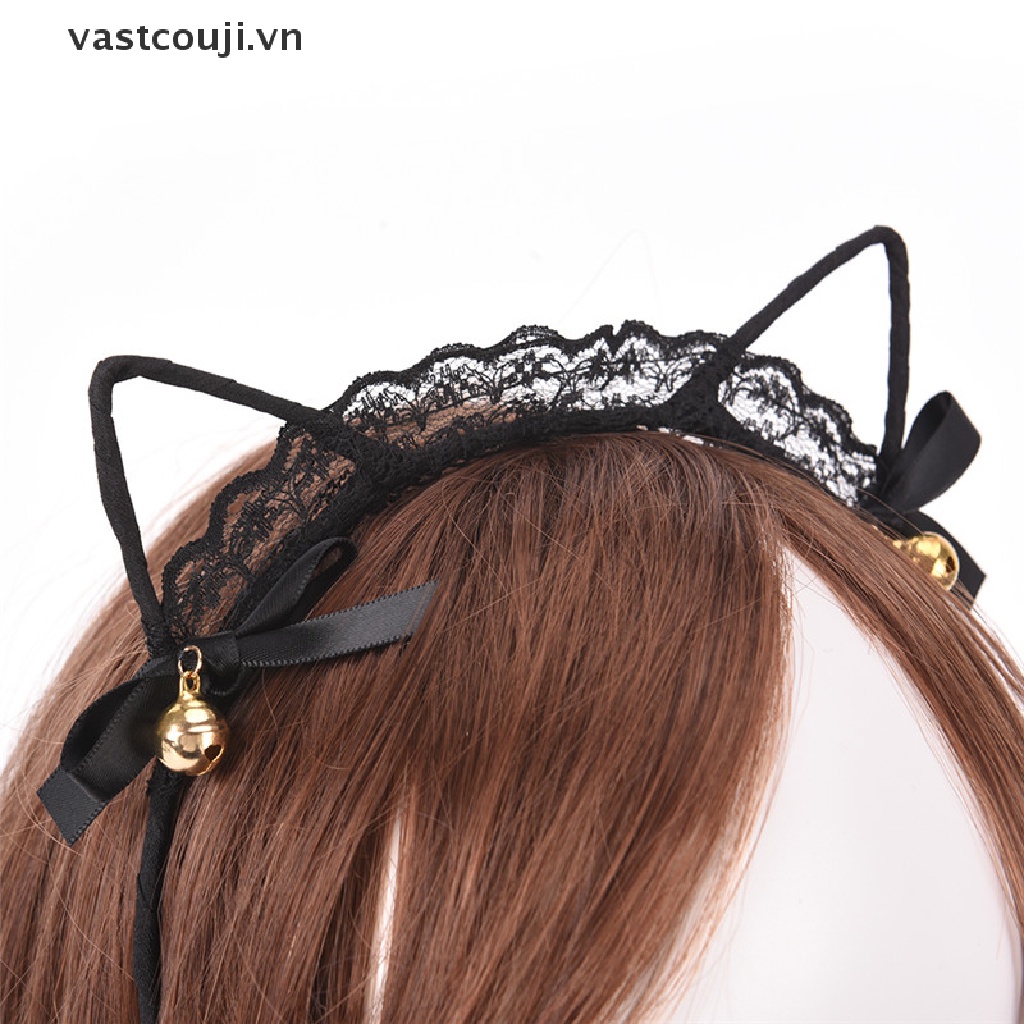 Băng Đô Tai Mèo Phối Ren Hóa Trang Dự Tiệc Cho Nữ