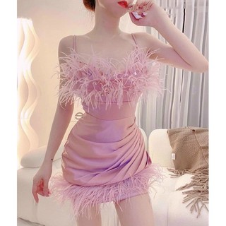 ĐẦM BODY NGẮN HAI DÂY ĐÍNH LÔNG