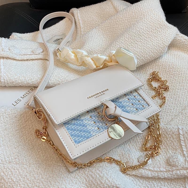 Túi Cầm Tay Linh Store Túi Đeo Chéo Xách Tay Kẻ Dạ Viền Da 2 Màu Phong Cách Hàn Quốc