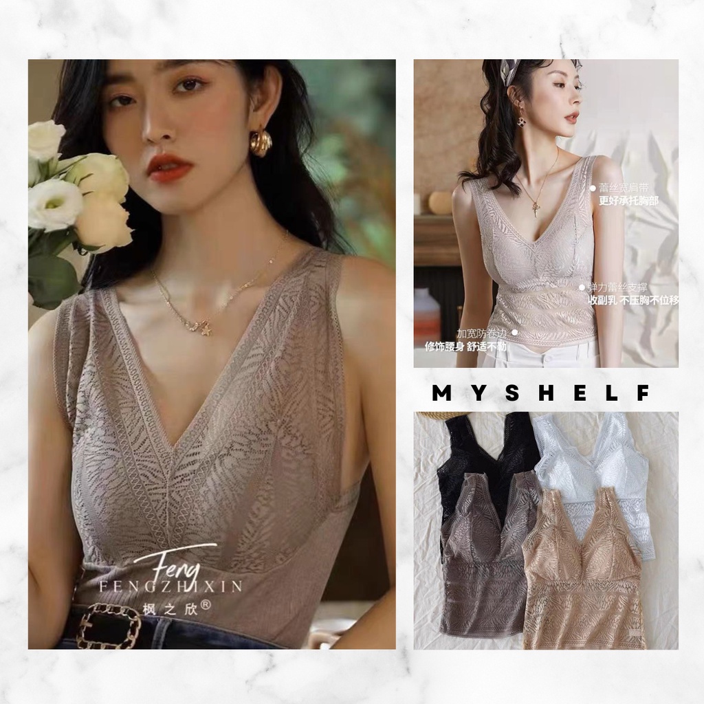 M187. Áo 2 dây ren sẵn đệm ngực kiểu nữ sang chảnh, áo ren mặc trong vest dáng dài (có sẵn - miễn ship)