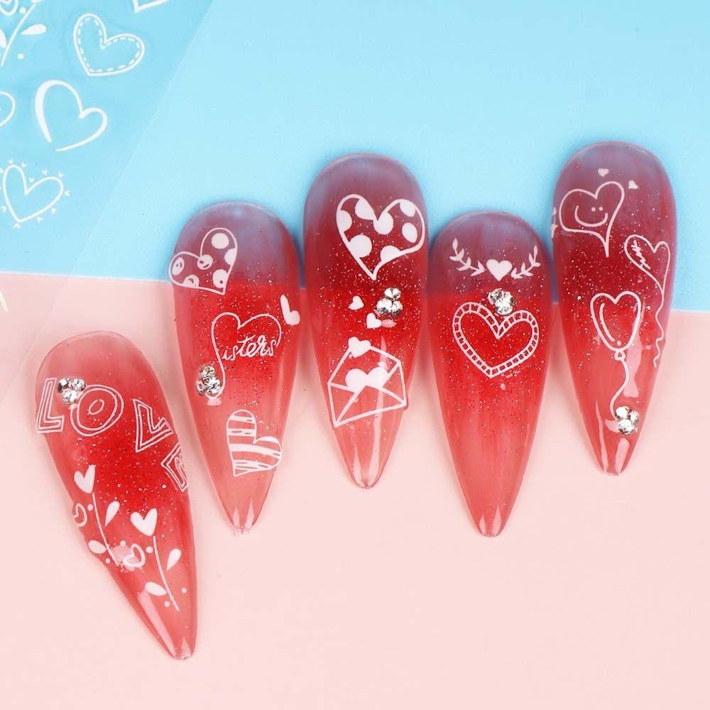 DANES Miếng Dán Trang Trí Móng Tay Tự Dính Họa Tiết Trái Tim / Nơ / Xương Rồ