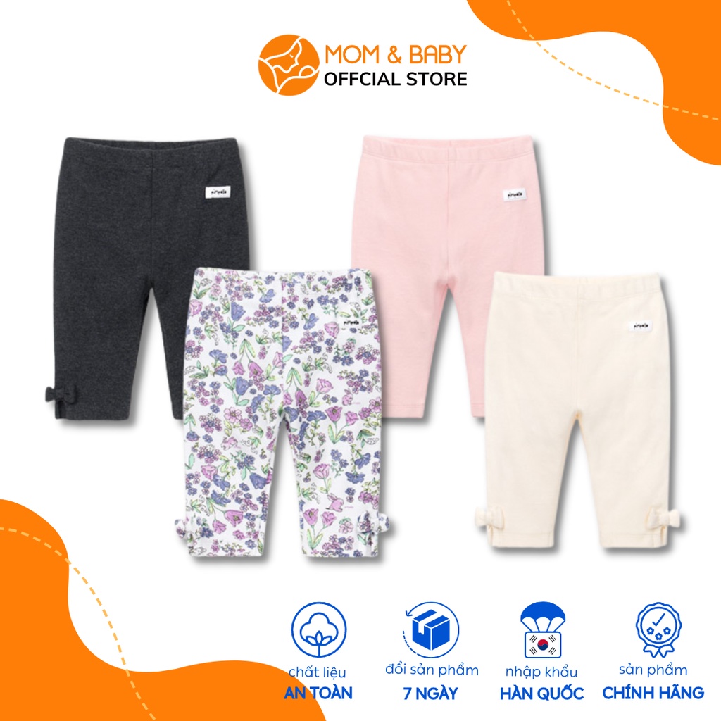 Quần legging thun lửng bé gái thương hiệu Hàn Quốc Pimpollo họa tiết hoa tím màu trắng xám MOM & BABY JLECL08
