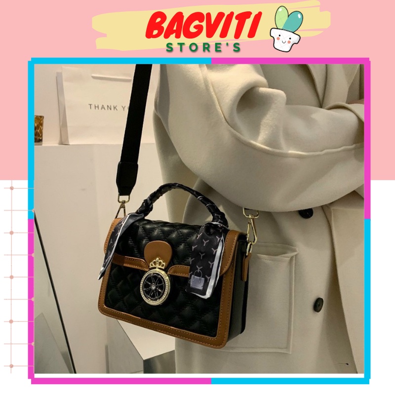 🌸bagviti 🌸 Túi xách da đeo chéo nữ 2 màu khóa tròn trần trám