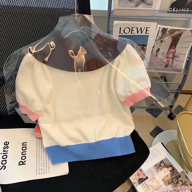 Áo sweater Ngắn Tay Màu Sắc Tương Phản Ngọt Ngào Thời Trang Cho Nữ