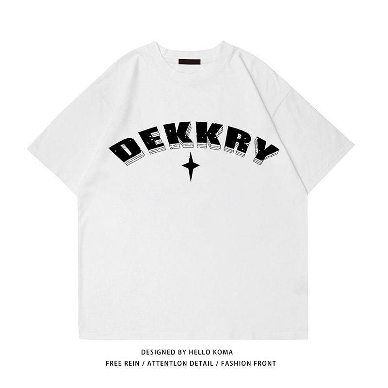 Áo thun cotton ngắn tay dáng rộng in họa tiết thời trang đường phố cho nam nữ phong cách Hồng Kông mùa hè