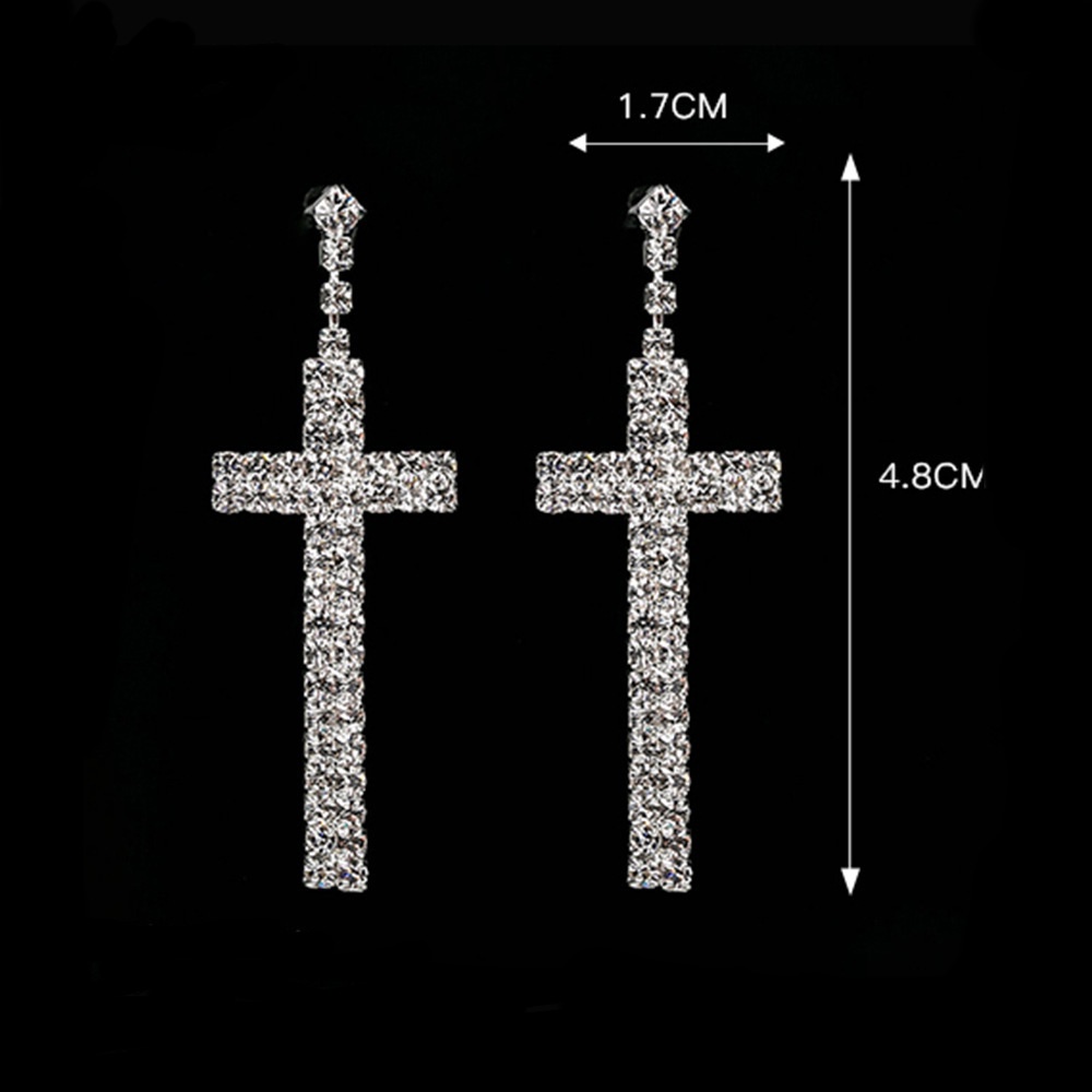 Bông Tai Mạ Bạc 925 Hình Thánh Giá Đính Kim Cương Phong Cách Âu Mỹ Thời Trang