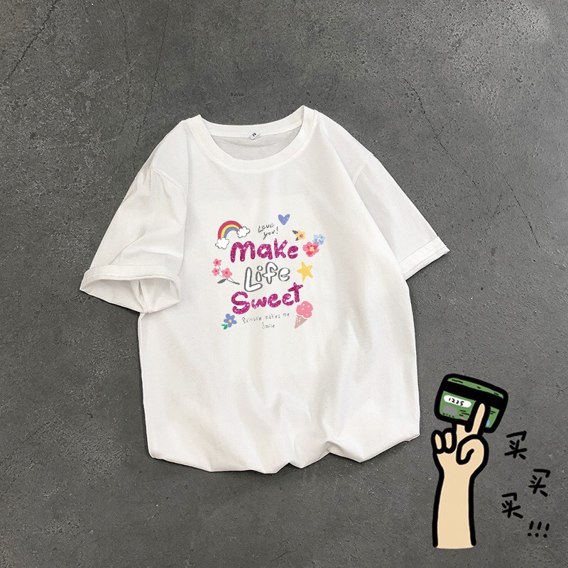 Áo thun tay lỡ form rộng chữ (make LIFE) kiểu cá tính vải dày mịn 2023T3235