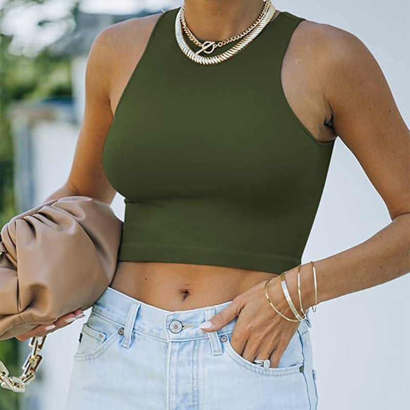 Xiangbao Áo Croptop Sát Nách Cổ Tròn Thời Trang Đường Phố Trẻ Trung Cho Nữ