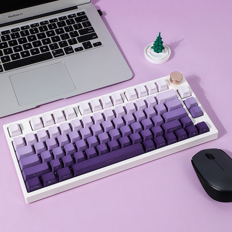 【JKDK】Lilac PBT keycaps  font transmits light OEM profile white  and purple gradient color keycap sets