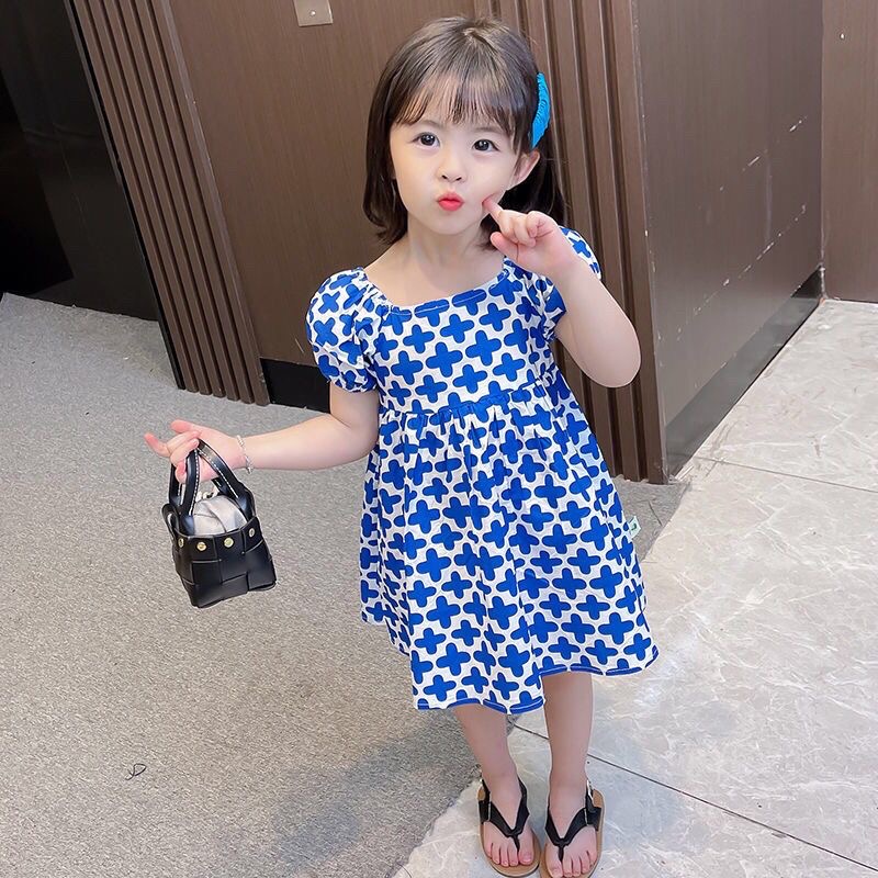 Babyfair Đầm Bé Gái Tay Phồng Ngắn Dễ Thương Thanh Lịch In Hoa Đáng Yêu Cho Trẻ Em