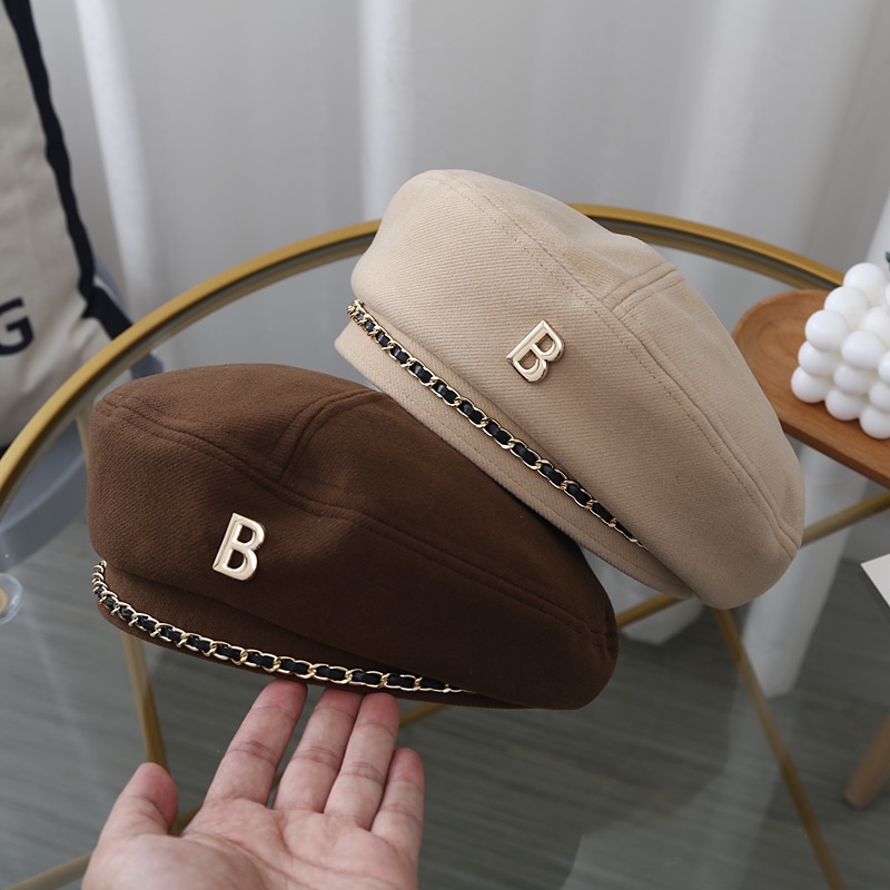 Mũ Beret Phối Dây Xích Phong Cách Thời Trang Thu Đông Hàn Quốc Cho Nữ
