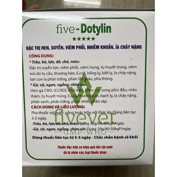 1 gói FIVE-DOTYLIN 10g - hen, suyễn, viêm phổi, nhiễm khuẩn