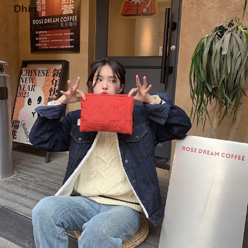 [Dhin] Túi Xách Đựng Đồ Trang Điểm May Chần Có Khóa Kéo Làm Đẹp Phong Cách Hàn Quốc Cho Nữ Giới