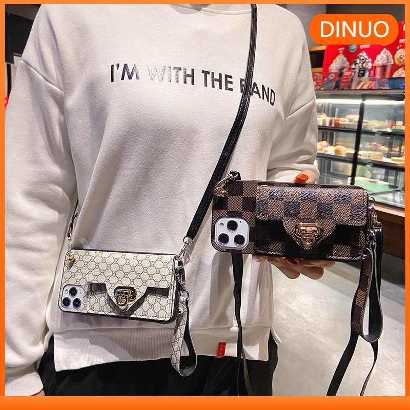 Ốp Điện Thoại Da Dạng Ví Đeo Chéo Mini Có Khóa Cài Và Dây Xích Đeo Chéo Cho iphone 12Promax XS XR 8 7plus 12