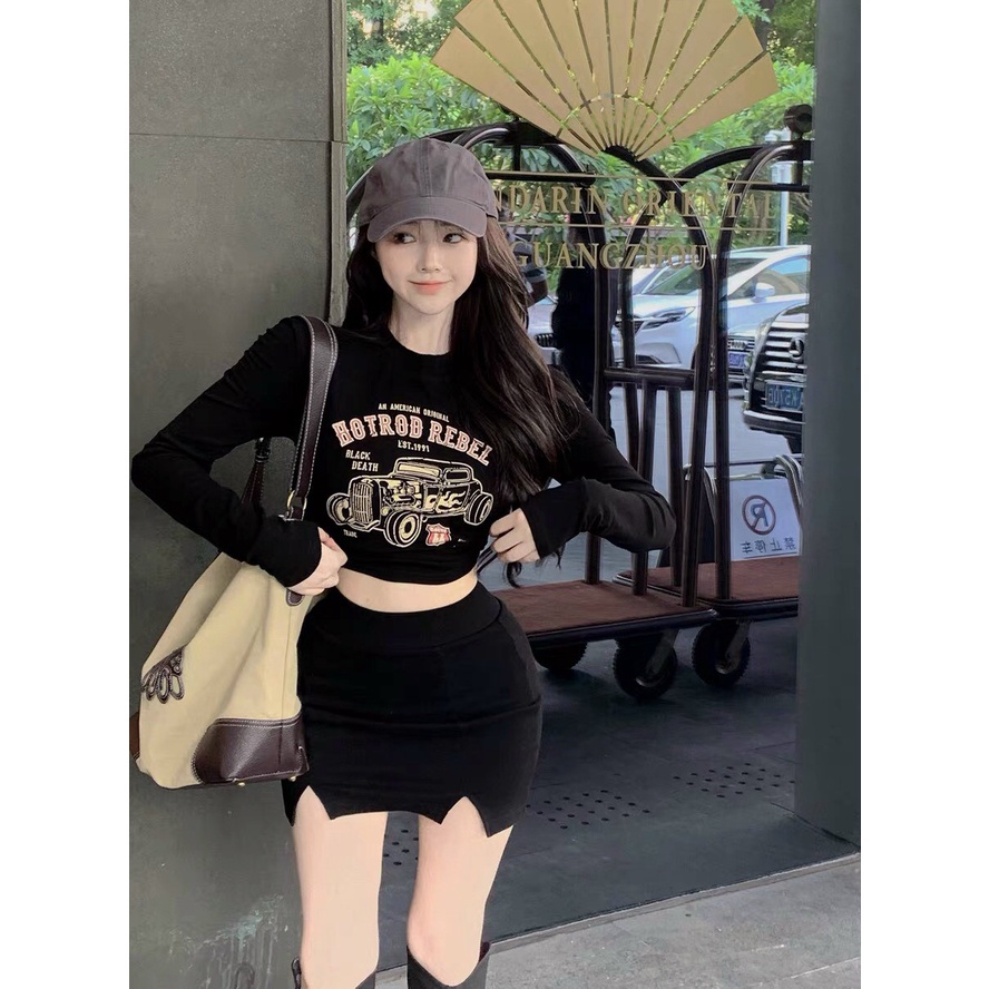 Áo thun tay dài  REBEL bo chun eo 2 màu xám,  đen alohashop91