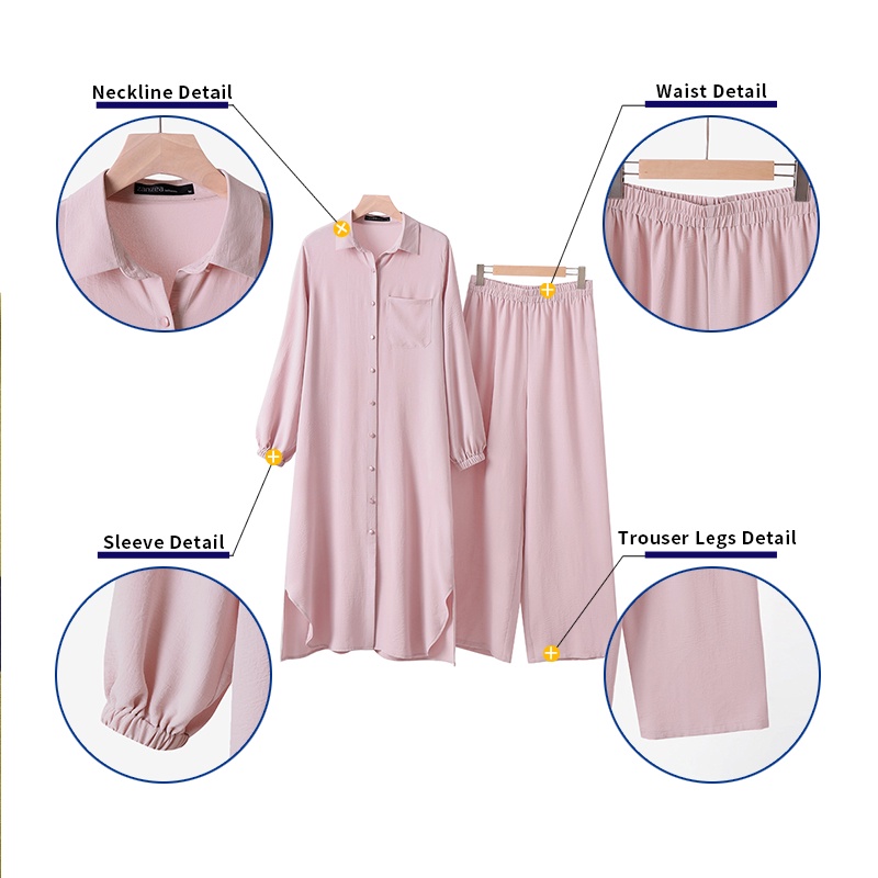 Set đồ Hồi giáo 2 món ZANZEA gồm áo tay dài cài nút phía trước và quần thời trang