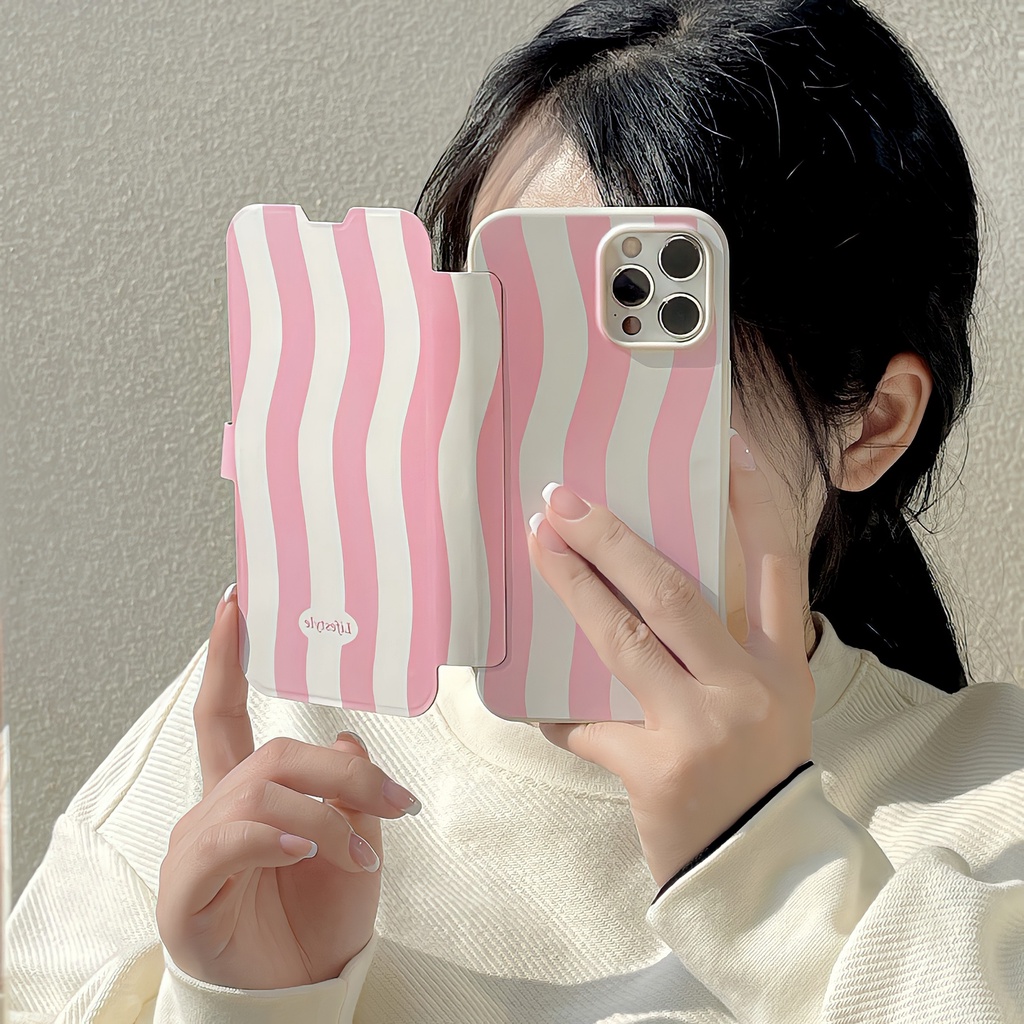 Bao Da Điện Thoại Tpu Silicon Mềm Chống Rơi Họa Tiết Kẻ Sọc Đơn Giản Nắp Lật Cho iPhone 11 12 13 14 PRO MAX Vỏ