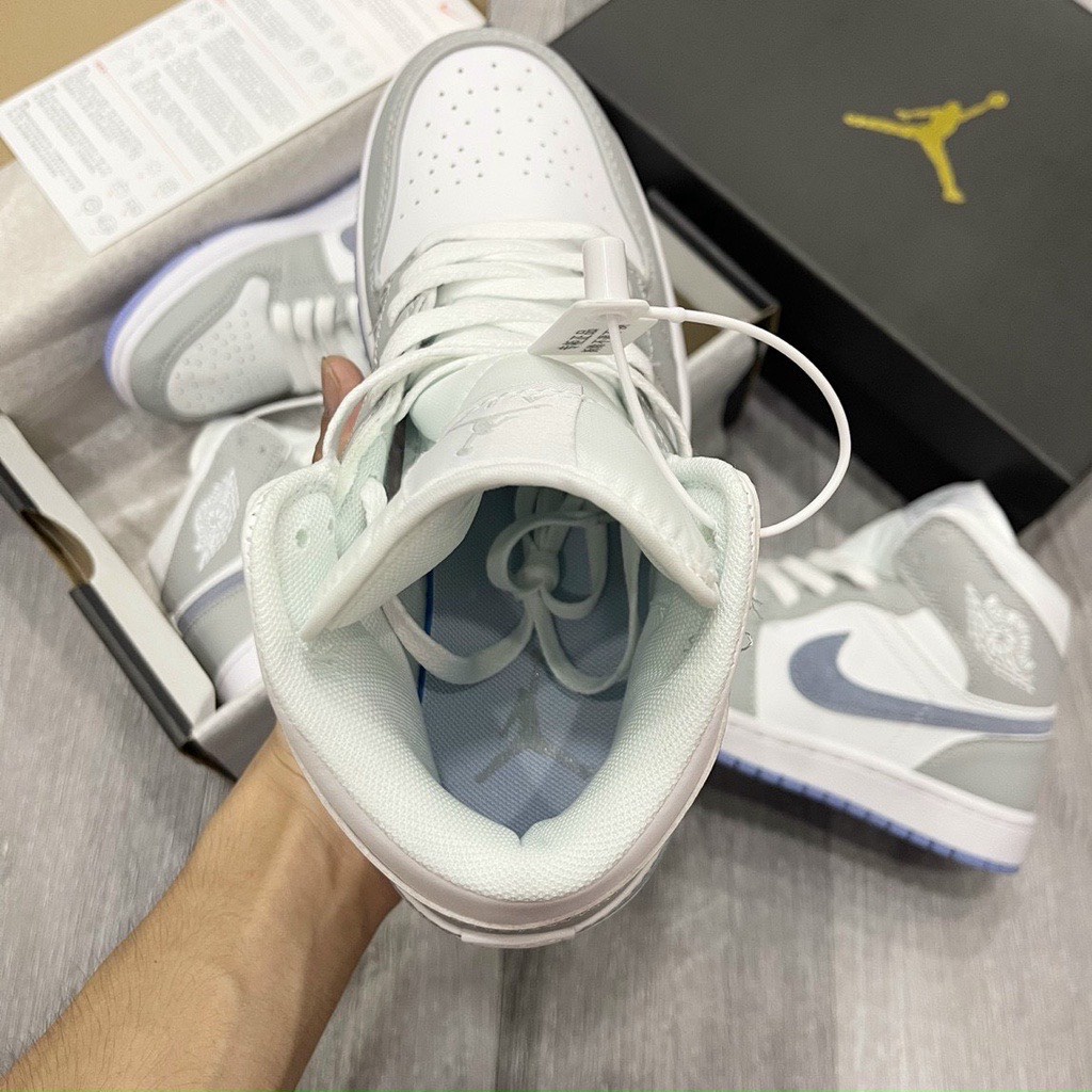 Giày Jordan xám xanh grey wolf cao cổ cao cấp, giày Jodan 1 trắng xám hight full box mới