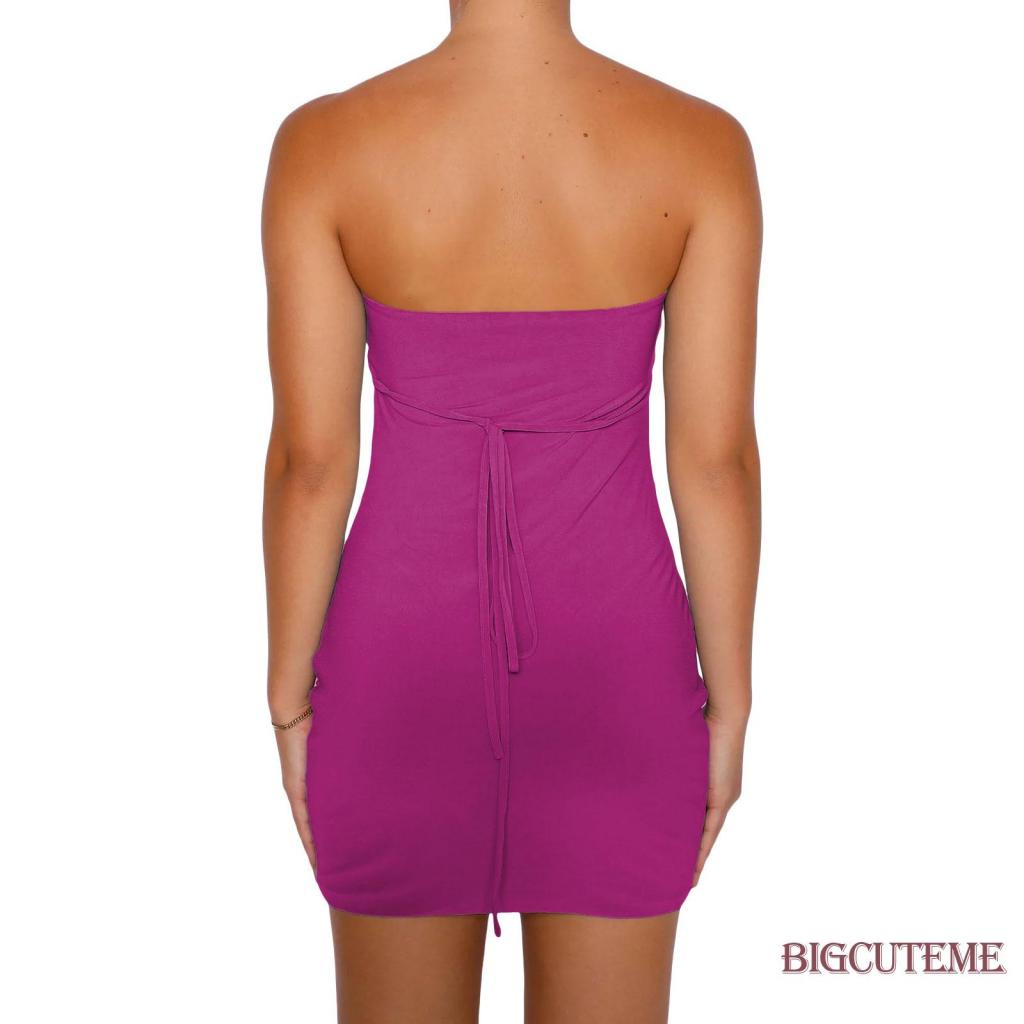 Đầm Mini Ôm Dáng Không Dây Hở Lưng Màu Trơn Gợi Cảm Cho Nữ