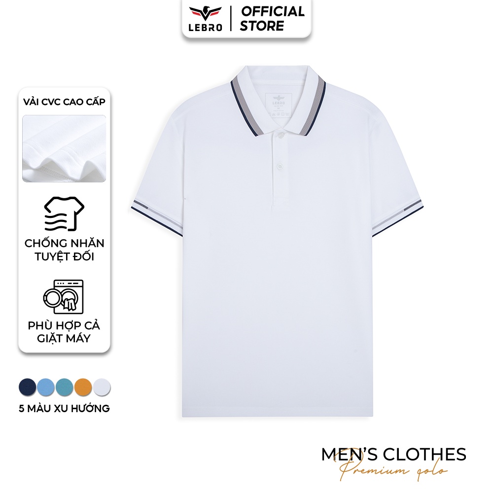 Áo Thun Nam Có Cổ Ngắn Tay LEBRO, Chất Cotton CVC Cao Cấp, Thấm Hút Tốt, Thoáng Mát, Mịn, Co Giãn, Thiết Kế In TPL23-02B