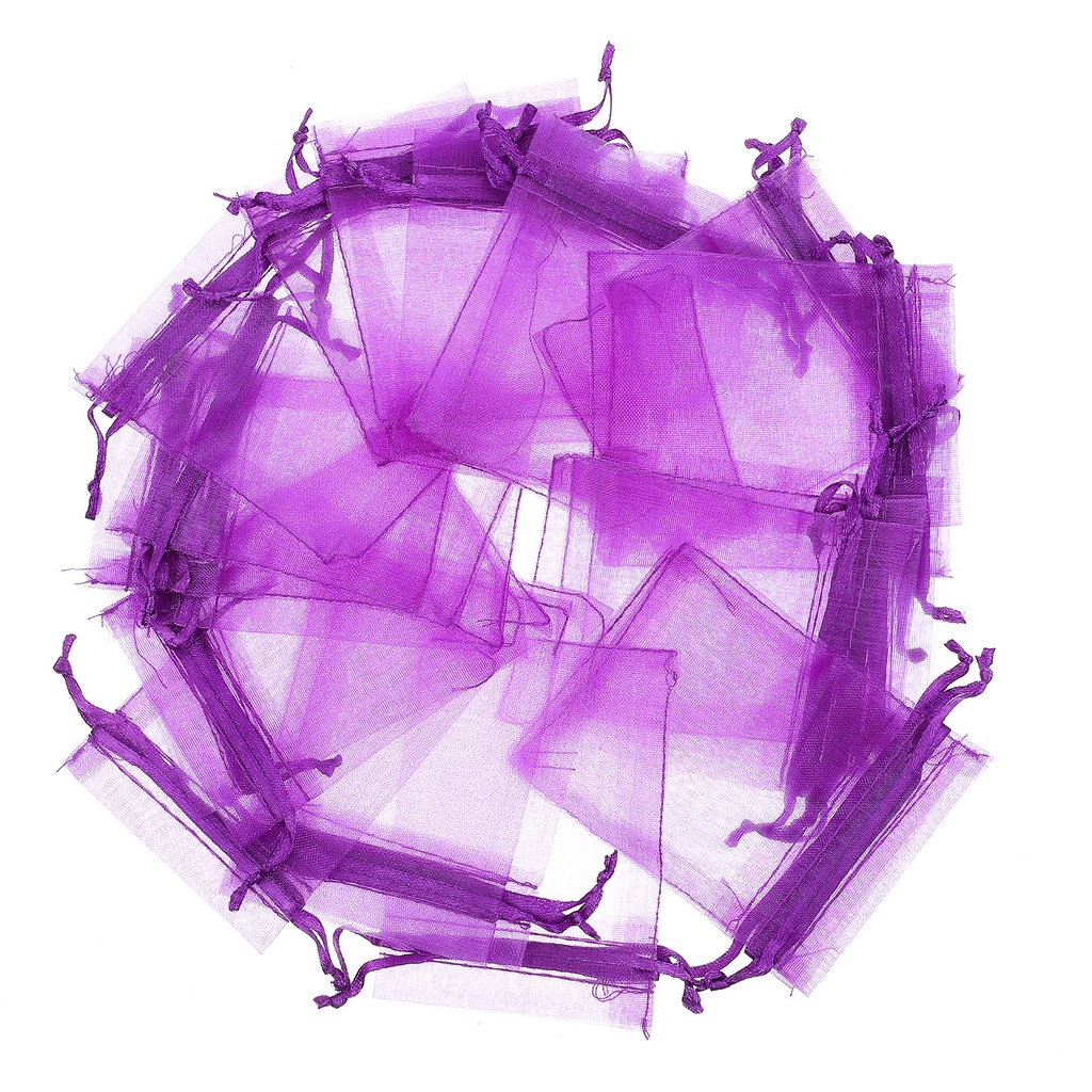 Set 100 Túi Đựng Kẹo Bằng Vải Organza Có Dây Rút Màu Tím Đậm