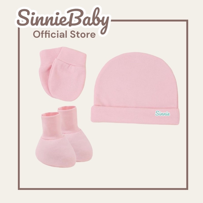 Set nón kèm bao tay bao chân cho bé sơ sinh Sinnie, mũ che thóp, bao tay bao chân vải cotton lụa mềm mát.