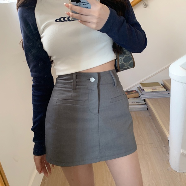 SUXI Chân Váy Mini Lưng Cao Dáng Ôm Màu Xám Thời Trang Quyến Rũ Cho Nữ
