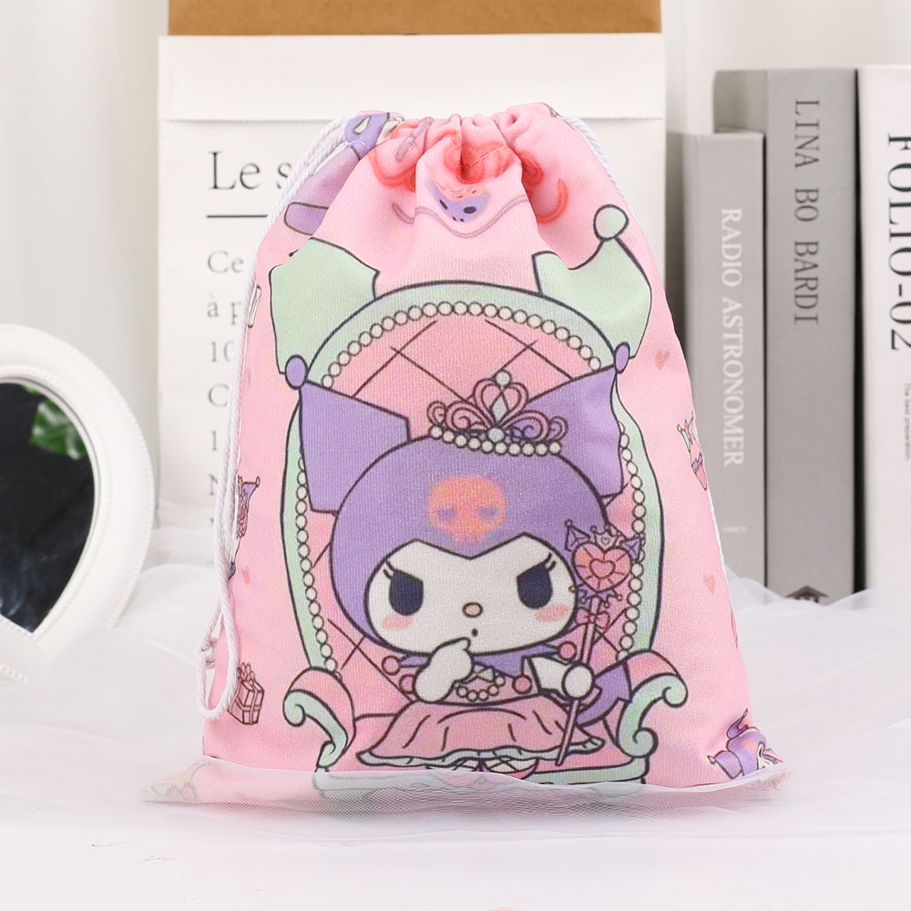 SANRIO 1 Túi Dây Rút Thể Thao Đựng Giày Dép Họa Tiết Hoạt Hình Kuromi Hello Kitty