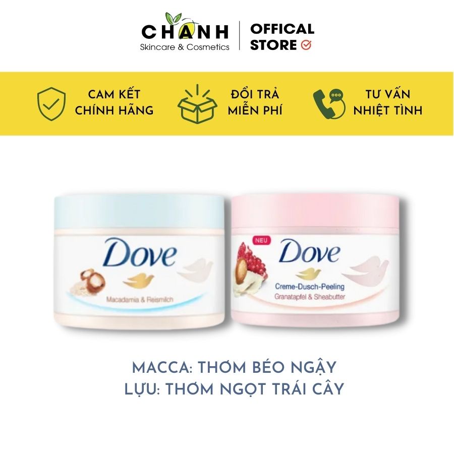 Tẩy da chết body DOVE Macca, Lựu đỏ giúp da mịn màng chiết xuất từ thiên nhiên bản Đức 225ml | BigBuy360 - bigbuy360.vn