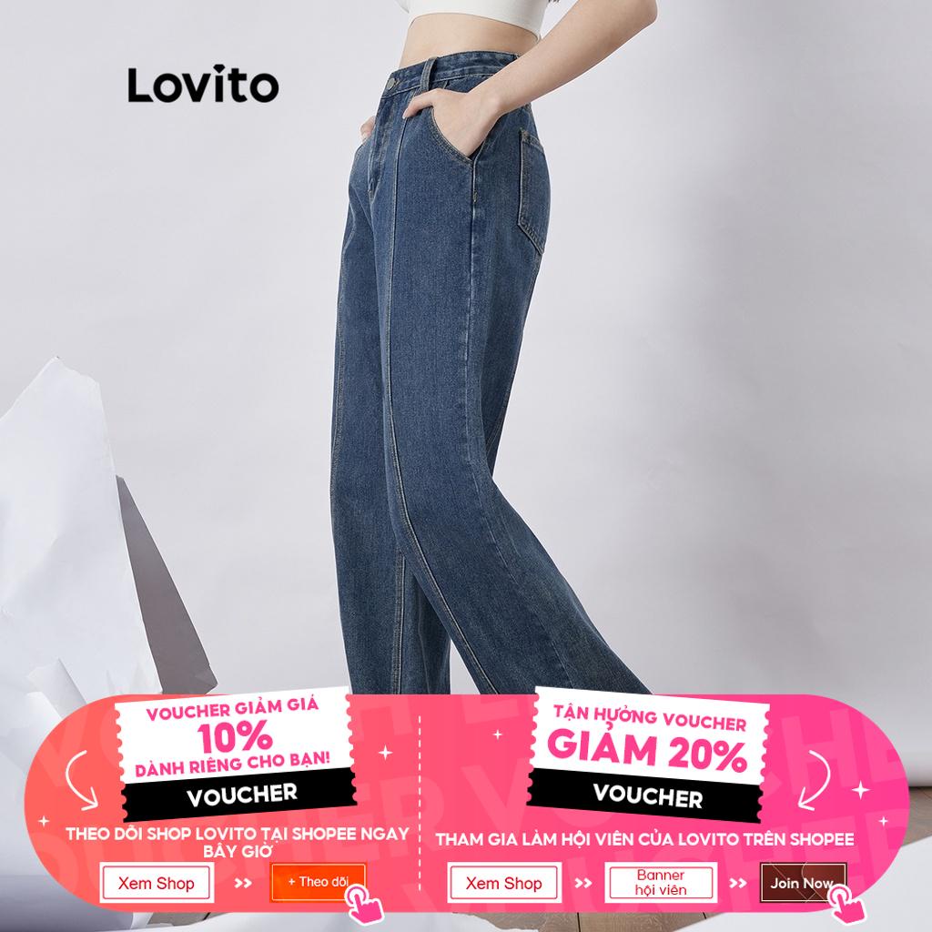 Quần jean denim Lovito có túi đệm phong cách bạn trai cho nữ L36AD034 (màu xanh lam) | BigBuy360 - bigbuy360.vn