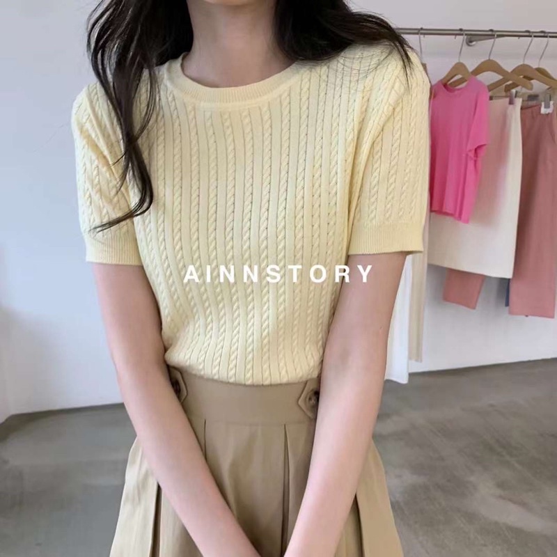 ( Ảnh thật ) C308 Áo len mỏng thừng ngắn tay ainn