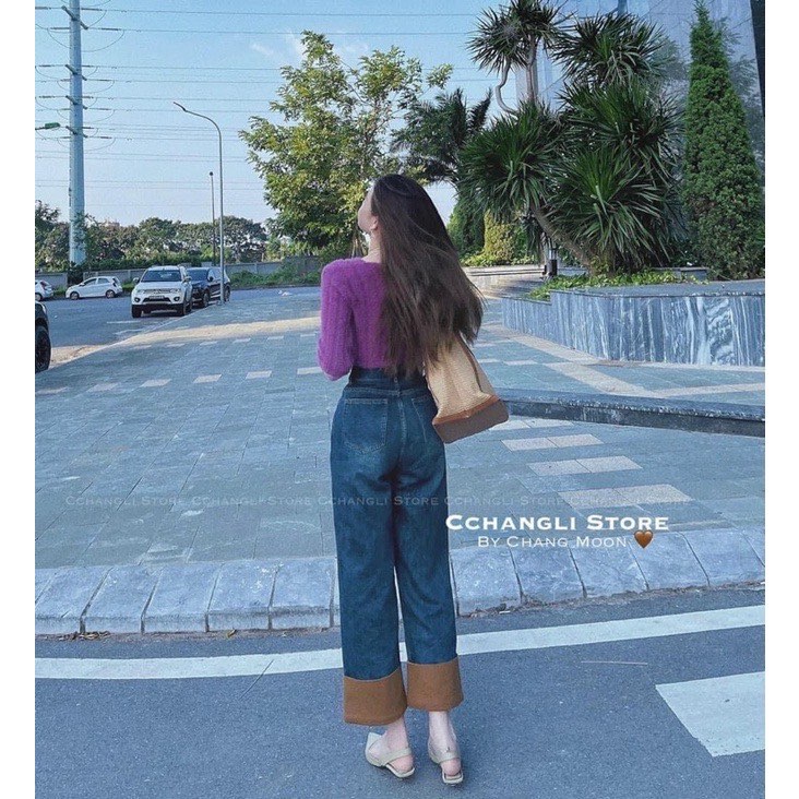 Quần Bò Jean Denim Ống Suông Màu Loang logo Cha_nel QC L1 hotrend