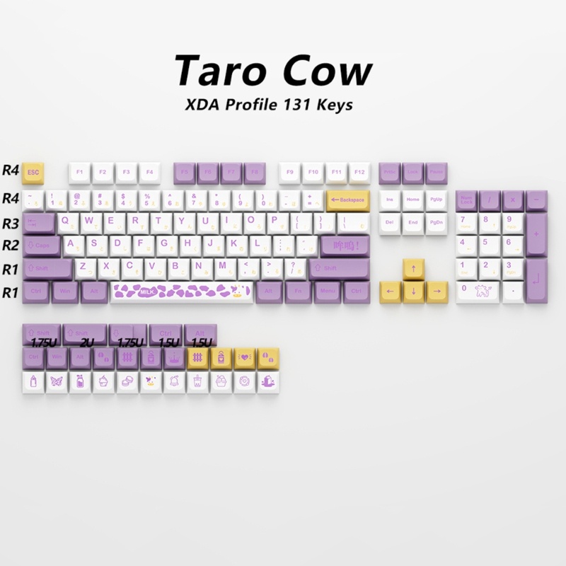 Bộ 131 Phím XDA PBT Hình Bò Bài Taro Màu Tím Dễ Thương Cho Bàn Phím Cơ