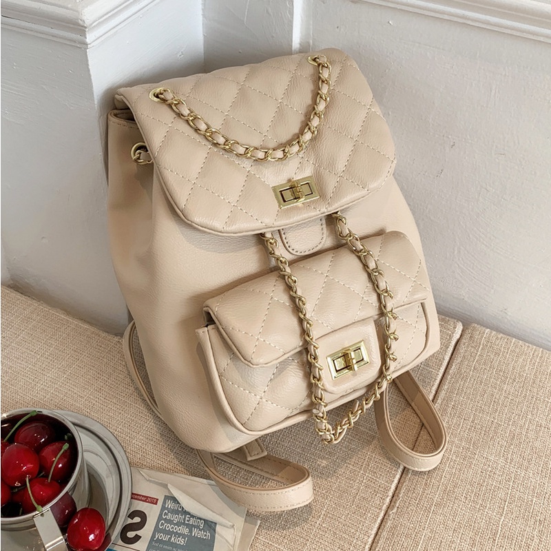 Balo du lịch nữ trần trám đính đá phối dây xích thời trang cho nữ hiện đại 741