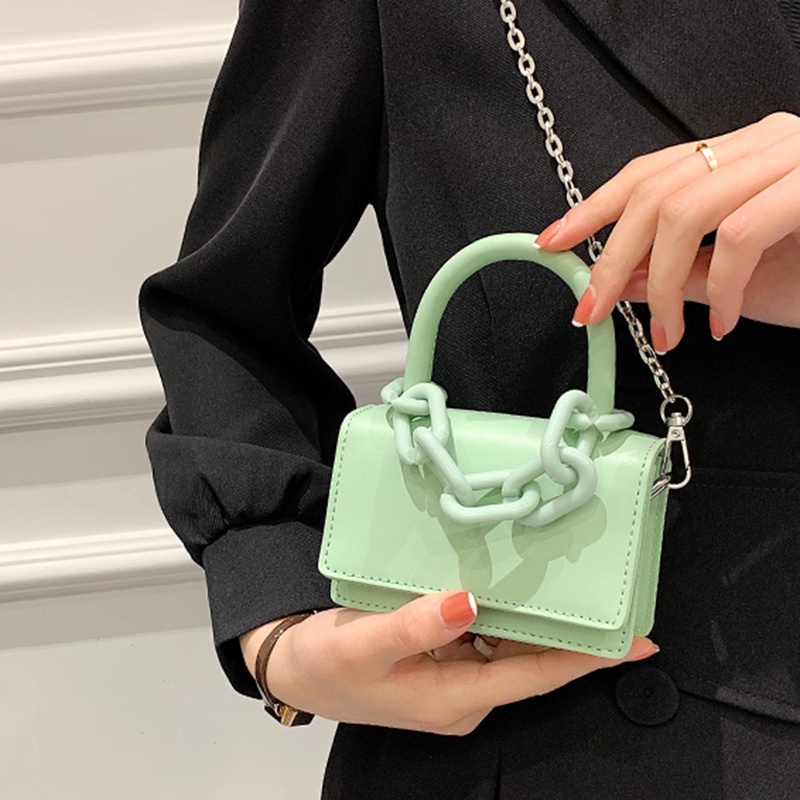 Túi Đeo Vai Dây Xích Màu Trơn Nhỏ Gọn Thời Trang Cho Nữ