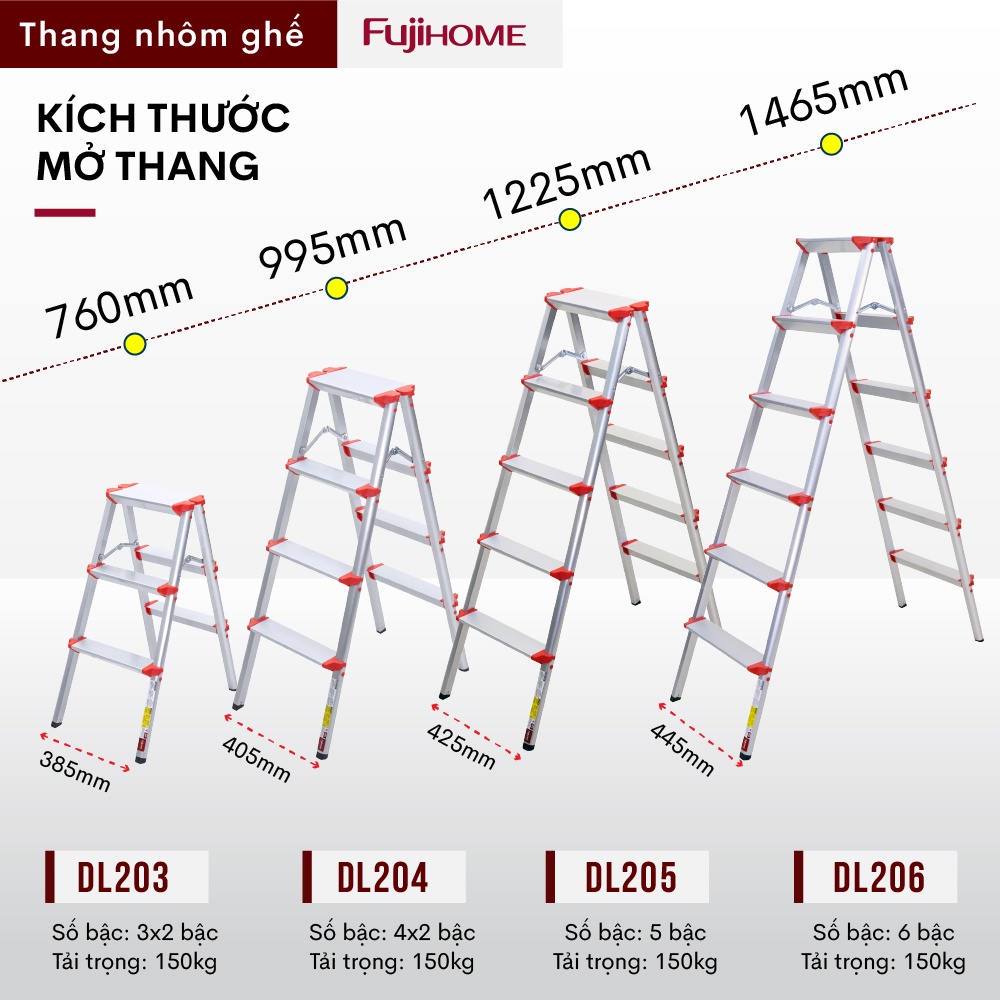 Thang nhôm gấp chữ A FUJIHOME DL-206 3-4-5-6 bậc gọn nhẹ chắc chắn - Bảo hành điện tử toàn quốc 24 tháng