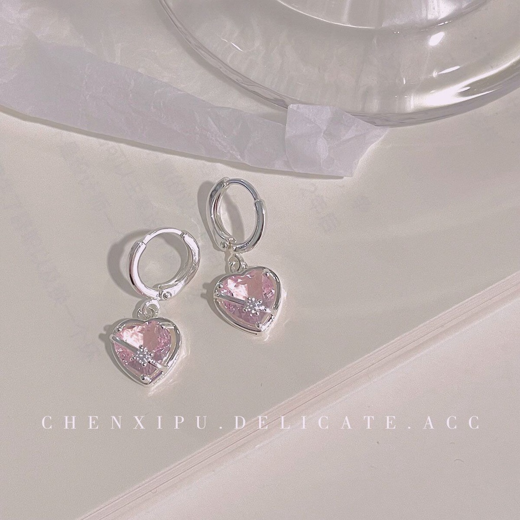 Bông Tai Mạ Bạc Đính Đá Zircon Hồng Ngọt Ngào Thanh Lịch Cho Nữ