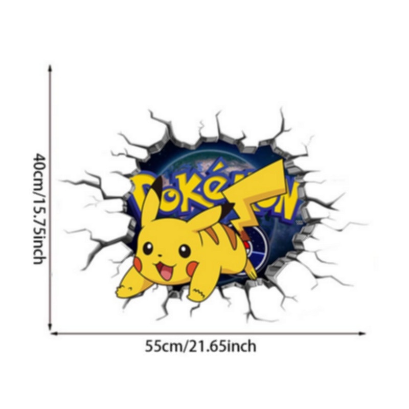 Sticker Dán Tường Tự Dính Bằng Pvc Hình Pikachu Hoạt Hình Trang Trí Phòng Ngủ Cho Bé Trai