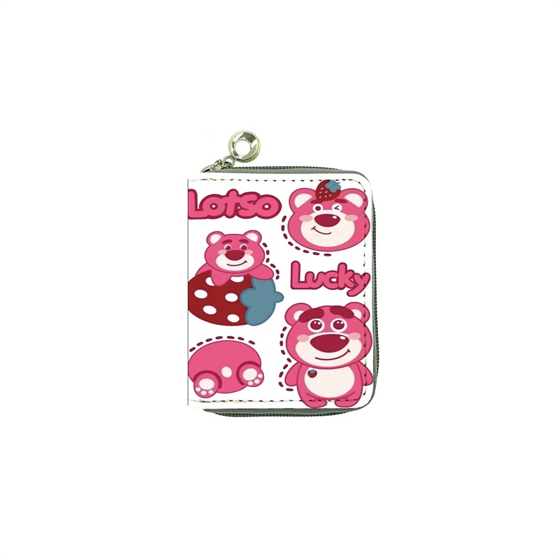 Gấu dâu Lotso Ví Da PU Ngắn Nhiều Ngăn Đựng Thẻ In Hoạt Hình Dễ Thương Cho Học Sinh