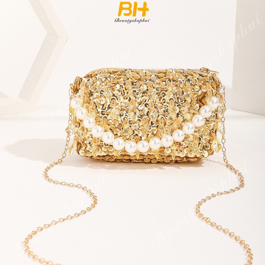 Ví Cầm Tay Đính Hạt Cườm Lấp Lánh Kiểu Mới Cho Nữ