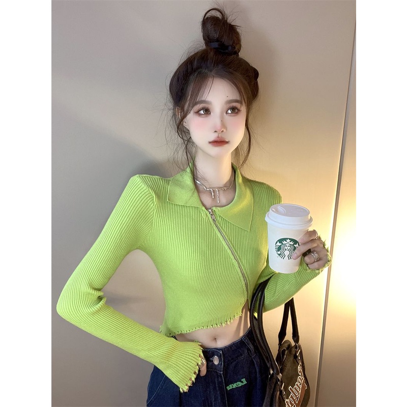 COZOK Áo sweater Dài Tay Phối Khóa Kéo Thời Trang Dành Cho Nữ