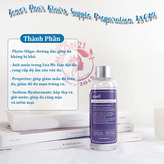 Toner Klairs Không Mùi MOON21 Nước Hoa Hồng Klairs Supple Preparation Unscented 180ml cho da nhạy cảm