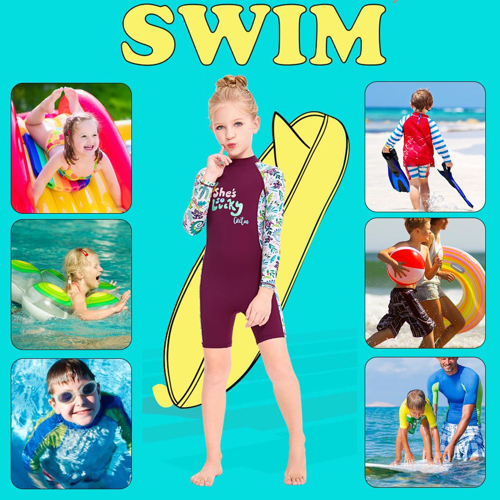 Bộ Đồ Bơi Liền Thân Dài Tay Cổ Tròn Chống Tia UV Có Khóa Kéo Sau Lưng Cho Bé